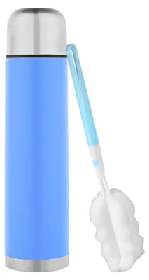 Thermosflasche 1 L Edelstahl, Isolierflasche mit Becher, hellblau
