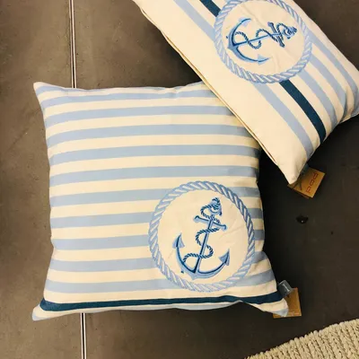 Produktbild von pad Kissenhülle Sea 50 x 50 cm blau maritim Anker und Streifen mit RV Baumwolle