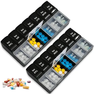 Produktbild von Medikamentenbox 7 Tage 2 Stück Schwarz Transparent 2 Fächer/Tag