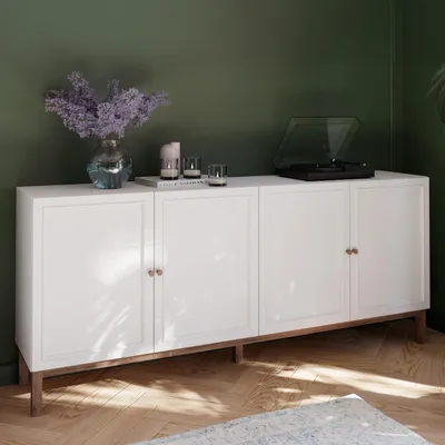 Produktbild von Forte PENKRIDGE Sideboard 200, Landhaus Sideboard mit 4 Türen, Holzwerkstoff, Wohnzimmer, Esszimmer, Secret Grey mit Schlammeiche Holzdekor, 199,3 cm breit x 85,4 cm hoch x 41,7 cm tief