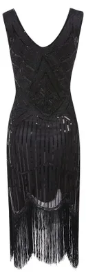 Produktbild von MIMIKRY 20er Jahre Charleston Pailletten Kleid Schwarz mit Fransen Flapper Damen-Kostüm, Größe:XXL
