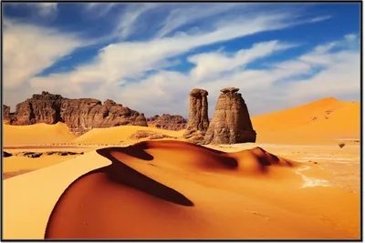 Produktbild von Wallario Wandbild Felsen und Sand in der Sahara Wüste, Größe: 61 x 91,50 cm, Poster mit schwarzem Aluminiumrahmen