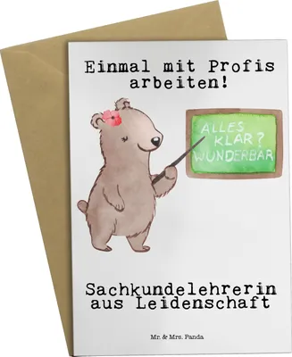 Produktbild von Mr. & Mrs. Panda Grußkarte Sachkundelehrerin Leidenschaft - Weiß - Geschenk, weihnachtskarten, Grundschule, Witzig, Spruch, osterkarten, osterkarte, Lustig, Grußkarten