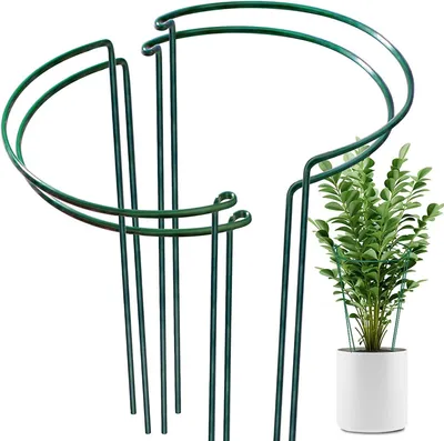 Imagen del producto de Soportes para plantas de metal, juego de 4 unidades, color verde, de forma semicircular, para plantas de jardín