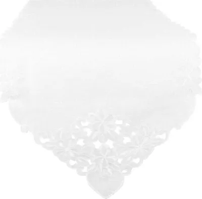 Zdjęcie produktu dla Bieżnik na stół z haftem, haftowane kwiaty lub motyle 35x140cm bieżnik na stół (kolor: biały - śnieżnobiały)