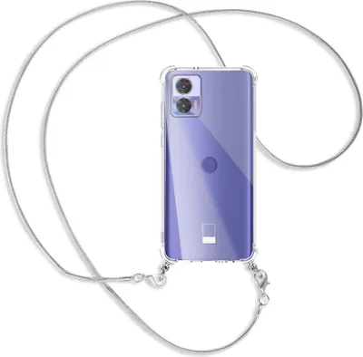 Produktbild von Handykette Backcover-Schutzhülle mit Band (Metall silberfarben) für Motorola Edge 30 Neo (Edge 30 Lite) - silberfarbene Snake-Kette