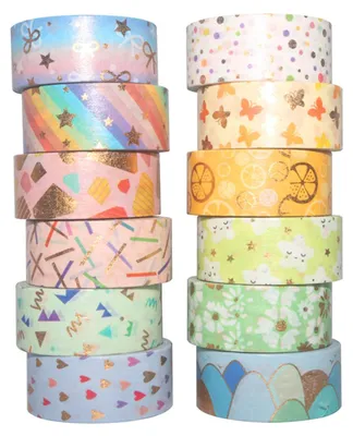 Obrázok produktu pre Sada 12 rolí washi pásky, roztomilé vzory so zlatými akcentmi, šírka 15 mm, dekoratívna maskovacie páska pre DIY remeslá, plánovače, scrapbooking