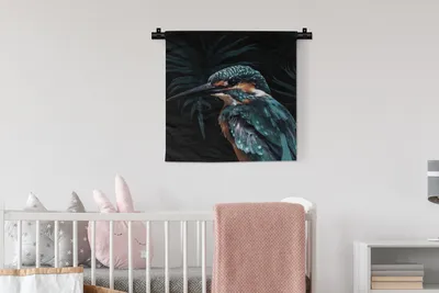 Produktbild von MuchoWow® Wandteppich Wandbehang Eisvogel - Vogel - Grün 60x60 cm Tapisserie Dekoration Wandtuch - Dekorationen - Wand Decke