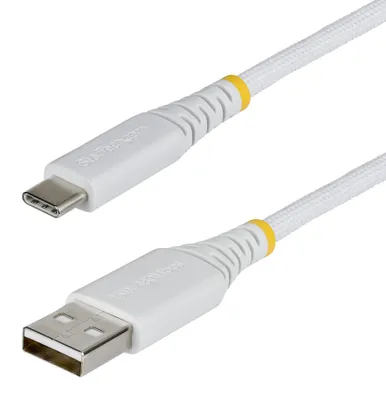 Immagine prodotto di StarTech.com Cavo di Ricarica USB-A a USB-C da 2m Bianco, 15W (3A), Guaina con Doppio Strato Intrecciato in Nylon/TPE, Robusto Cavetto da USB-A 2.0 a USB Type-C