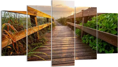 Produktbild von Bild auf Leinwand - Leinwandbild - Fußgängerbrücke Meer Strand Ufer - 160x85cm - Wand Bild - Wanddeko - Leinwanddruck - Bilder - Kunstdruck - Leinwand bilder - Wandkunst - EA160x85-2617