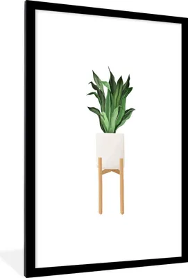 Produktbild von MuchoWow® MuchoWow® Gerahmtes Poster Pflanzen - Blumentopf - Weiß 60x90 cm - Poster mit zchwarzem Bilderrahmen - Dekoration - Wandposter Wohnzimmer - Hochwertig