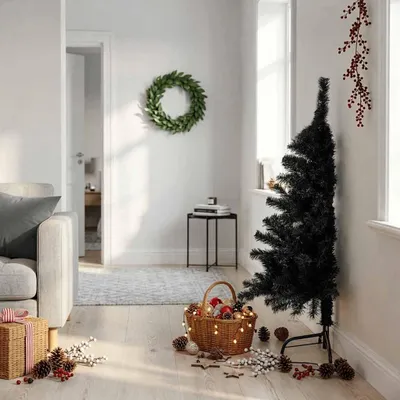 Image de vidaXL Semi-sapin de Noël artificiel avec support Noir 120 cm PVC