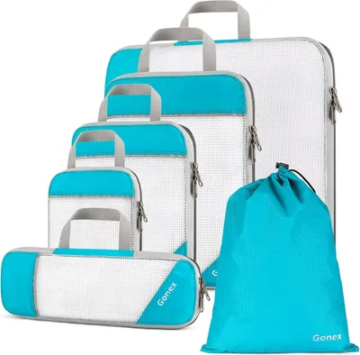 Image de Sacs de compression - Organisateur de valise - 6 pièces - Gris - Durable