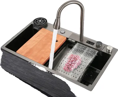 Produktbild von Küchenspüle, 201 Edelstahl, 80 x 46 x 20 cm, Einzelbecken, rechteckig, ausziehbarer Wasserhahn