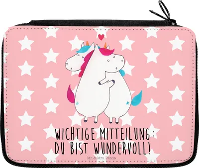 Produktbild von Mr. & Mrs. Panda Mäppchen Einhorn Mitteilung - Rot Pastell - Geschenk, Liebe, Etui, Unicorn, für Stifte, Ehe, Federtasche, Bleistiftetui, Valentinstag, Einhörner, Spruch