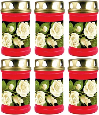 Produktbild von Grabkerze Rot 6er Pack, Brenndauer: 48 Stunden ( je Kerze ), Motiv: Rose
