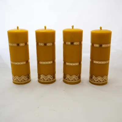 Immagine prodotto di Set di 4 candele per altare, decorate, realizzate al 100% in cera d'api naturale
