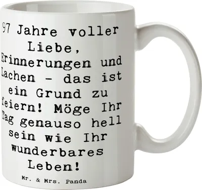 Produktbild von Mr. & Mrs. Panda Tasse Spruch 97. Geburtstag - Weiß - Geschenk, Kaffeetasse, Keramiktasse, Freude, Happy Birthday, Geburtstagsgeschenk, Kaffeebecher, Wertschätzung, Glück