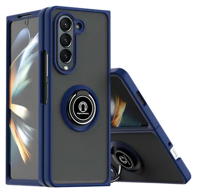 Image de Étui magnétique pour Samsung Galaxy Z Fold5 5G avec anneau design en TPU / PC, bleu foncé