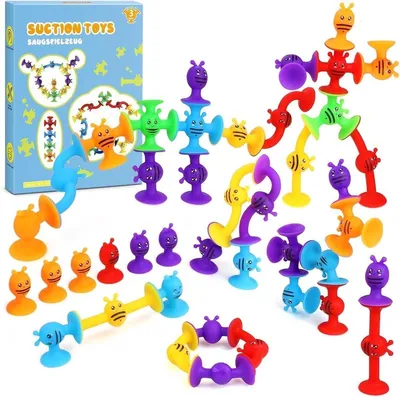 Produktbild von 38 Stück Saugnapf-Spielzeug für Babys – Sensorisches Badespielzeug aus Silikon