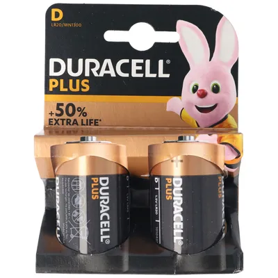 Obrázek produktu pro Duracell Plus, Baterie na jedno použití, D, Alkalický, 2 kusů, Černá, Zlato, 91 mm