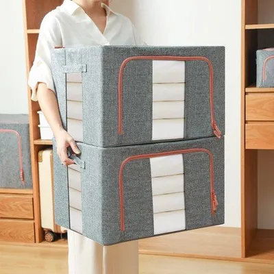 Imagen del producto de Ibenzoa® Caja de almacenamiento plegable de 100 litros (60 x 42 x 40 cm) – Fabricada en tela Oxford, con estructura de acero inoxidable, doble ventana de visualización y asas de transporte reforzadas