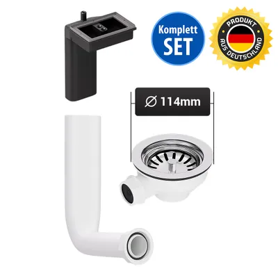 Immagine prodotto di Inserto per cestello AQUADE 114 mm con troppopieno antigoccia e tubo angolare lungo 140 mm per lavelli