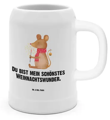 Produktbild von Mr. & Mrs. Panda Krug Maus Weihnachten - Weiß - Geschenk, Bier Seidel, Tonkrug, Weihnachtsgruß, Wintermotiv, Weihnachtsmotiv, Mäuschen, Frohe, Bierhumpen, Humpen