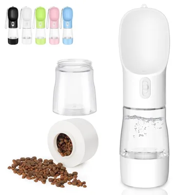 Immagine prodotto di Borraccia portatile per cani con contenitore per cibo, capacità 260 ml