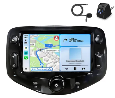 Obrázok produktu pre Autorádio s kamerou a mikrofónom pre Peugeot 108, Toyota Aygo, Citroen C1 2015-2021, bezdrôtové CarPlay, Android Auto, WiFi, GPS, navigácia, RDS, DSP, DAB+, BT, 7 palcov, 2+64 GB