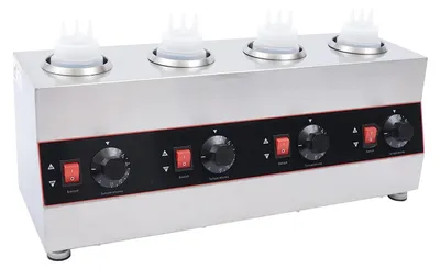 Obrázek produktu pro 4 láhve na omáčku ohřívač omáček Elektrický komerční multifunkční ohřívač vodní lázně s nastavením teploty pro horkou čokoládu Sýrový ohřívač džemů Nerezové pouzdro