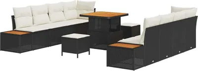Obrázok produktu pre vidaXL Záhradná sedacia súprava s vankúšmi 11 ks Black Poly Rattan