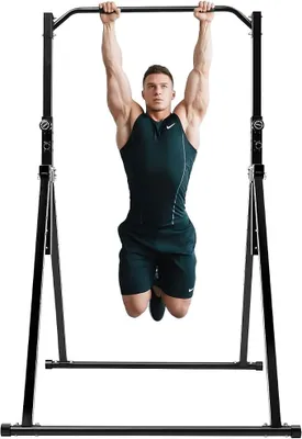 Imagen del producto de Torre de ejercicios plegable, barra de dominadas independiente, con altura ajustable. Barra de dominadas multifuncional, estación de dominadas para barra de dominadas, flexiones, ejercicios abdominales, estructura triangular