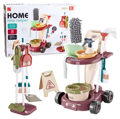 Image de Kit de nettoyage pour enfants, chariot, balai à franges, seau, aspirateur, 26 pièces.