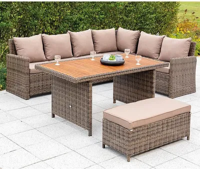 Produktbild von Merxx Gartenmöbelset "Rimella" Eckset - Stahlgestell mit Kunststoffgeflecht natur und Akazie - 28455-211