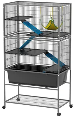 Obrázek produktu pro Klec pro menší zvířata se 5 úrovněmi – klec pro hlodavce | Barva: šedá | Rozměry: 88 x 48 x 150,5 cm