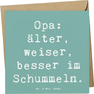 Produktbild von Mr. & Mrs. Panda Glückwunschkarte Spruch Opa Weisheit - Meeresbrise - Geschenk, Grußkarte, Familie, Großpapa, Jubiläen, doppelkarte, liebevoll, anlasskarte, Spiele