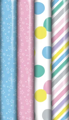 Produktbild von Geschenkpapier zur Geburt – Pastellfarbenes Geschenkpapier für Kinder und Geburt – 300 x 70 cm – 4 Rollen