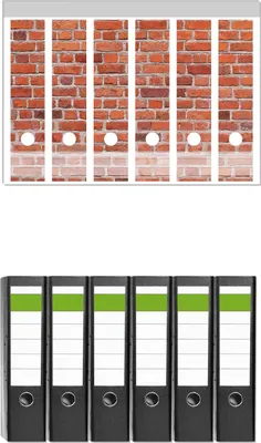 Produktbild von Wallario 6 Stück breite Ordner inkl. Klebeetiketten mit Motive Rote Ziegelsteinwand - Backsteine -  Set mit Rückenschildern / Ordnerrücken Stickern