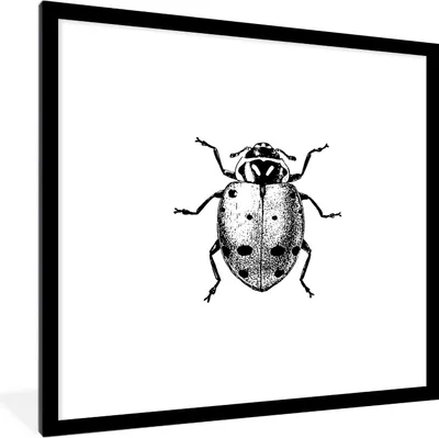 Produktbild von MuchoWow® Gerahmtes Poster Vintage - Marienkäfer - Insekten - Schwarz und weiß 40x40 cm - Poster mit Schwarzem Bilderrahmen Wandposter Rahmen Foto Bilder - Poster - Plakat im Rahmen