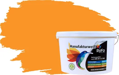 Produktbild von RyFo Colors Bunte Wandfarbe Manufakturweiß Sorbetorange 10l - weitere Orange Farbtöne und Größen erhältlich, Deckkraft Klasse 1, Nassabrieb Klasse 1