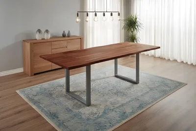 Produktbild von SAM® Esstisch Baumkante Akazie nuss 220(320)x100 Ansteckplatten silber ADINA