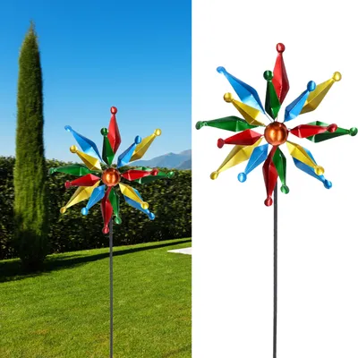 Produktbild von Windrad "Star" mehrfarbig metallisch Farbeffekt Windspiele Gartendeko Doppel-Windräder