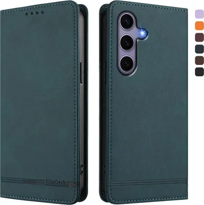 Produktbild von Hülle für Samsung Galaxy S25 / S24, Retro Kunstleder Ständer Klapphülle mit Kartenfächer und Magnetische Grün