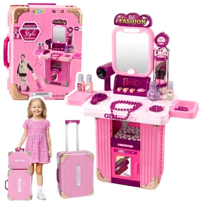 Produktbild von Schminktisch-Make-up-Set im Koffer, Zubehör 2 in 1, Rosa