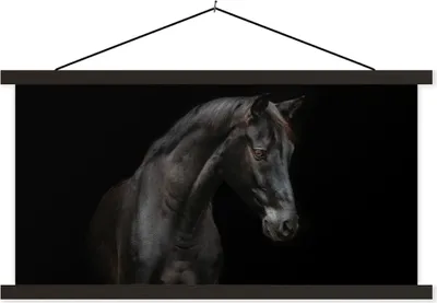 Produktbild von MuchoWow® Textilposter Pferd - Tiere - Schwarz - Porträt 60x30 cm mit schwarzem Rahmen - Textilien