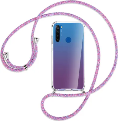 Produktbild von Handykette Backcover-Schutzhülle mit Band (Metall silberfarben) für Xiaomi Redmi Note 8T - lila/rosa/blau