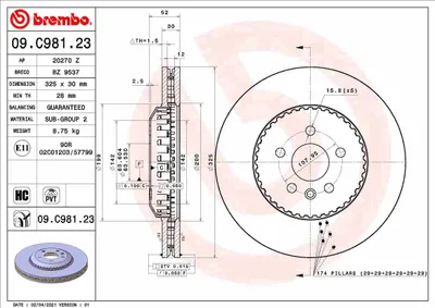 Produktbild von 2x BREMBO Bremsscheibe 09.C981.23 für LAND ROVER für Discovery Sport (L550) 52mm