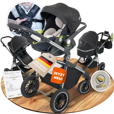 Produktbild von AMOR BABY Primus 3-in-1 Kinderwagen – Buggy, Babywanne & Autositz mit Isofix! - Schwarz