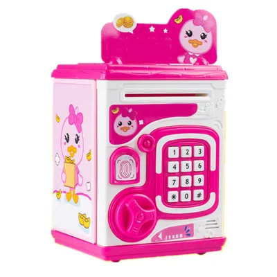 Produktbild von Sparschwein mit Spracherkennung und Fingerabdruck-Passwort, tragbare Geldsparbox für Kinder, für Zuhause und unterwegs, Pink